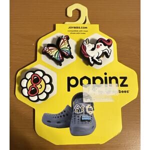 3-Pack Shoe Charms popinz by‎ joybees NEW Card-Unicorn/Butterfly/Flower New